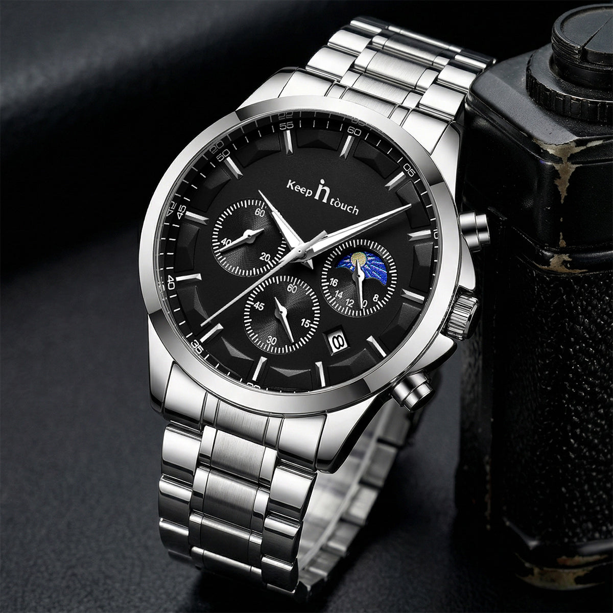 Keep In Touch Royale Men's Moonphase KnT-1026 Multifunction Stainless Steel Watch