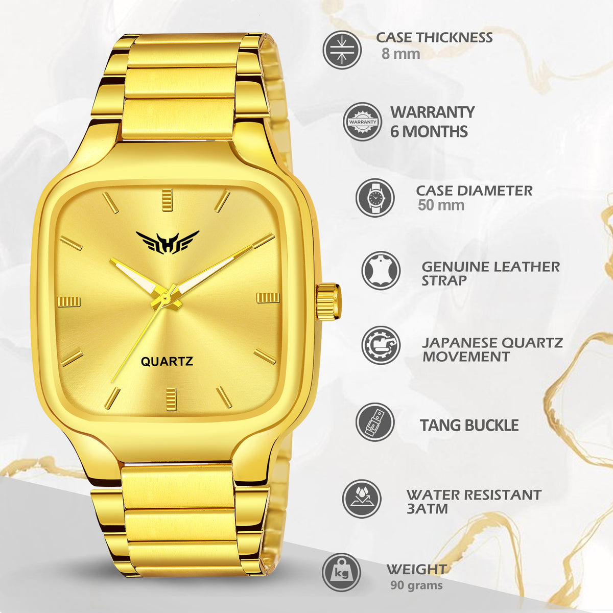 Premium Quality Square Stainless Steel Watch For Men - 8186