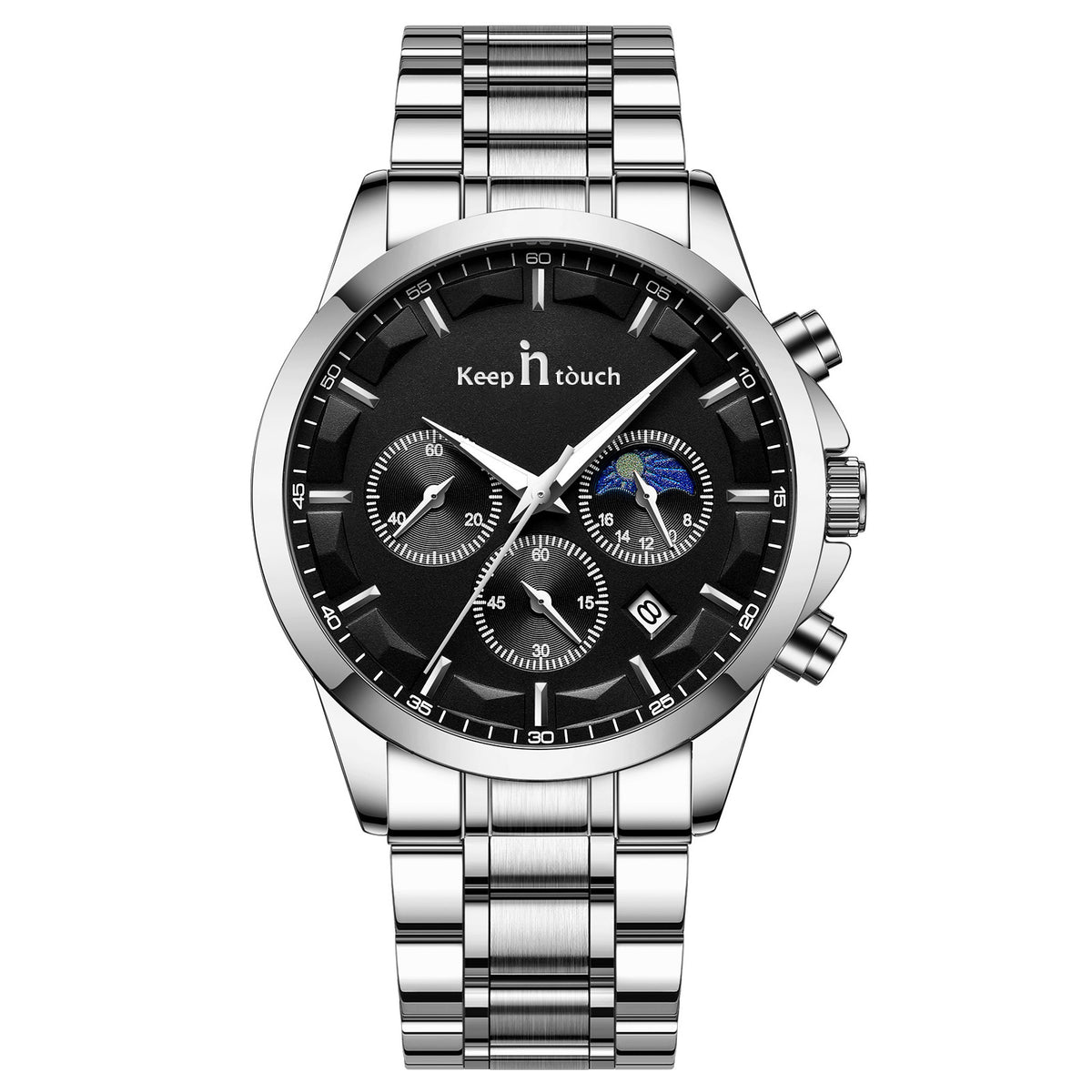 Keep In Touch Royale Men's Moonphase KnT-1026 Multifunction Stainless Steel Watch