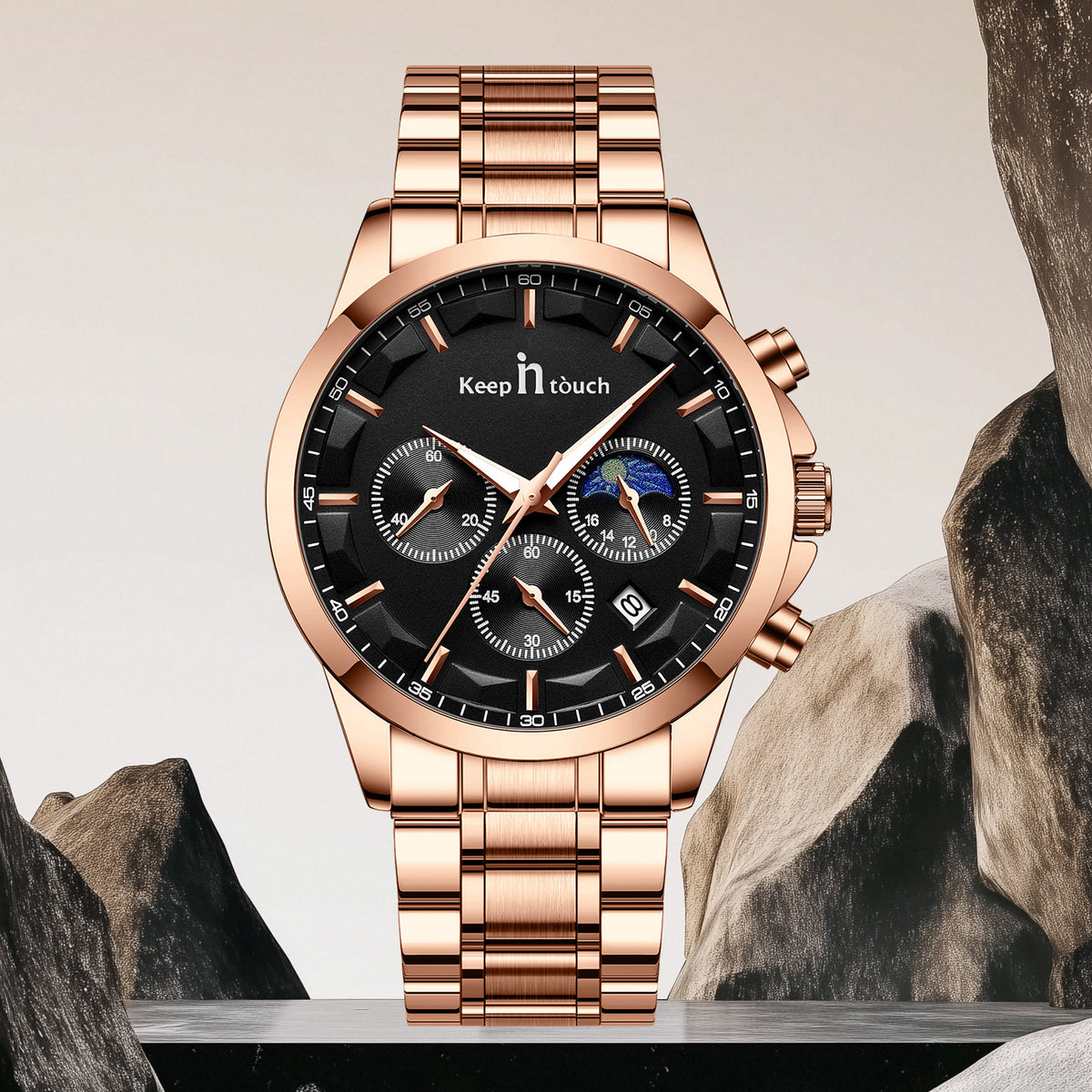 Keep In Touch Royale Men's Moonphase KnT-1026 Multifunction Stainless Steel Watch