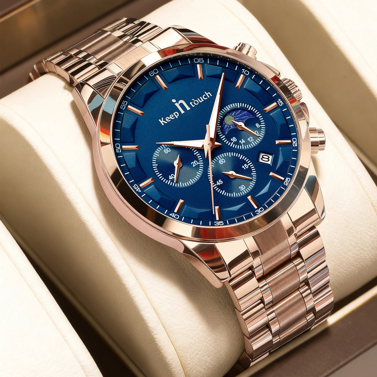 Keep In Touch Royale Men's Moonphase KnT-1026 Multifunction Stainless Steel Watch