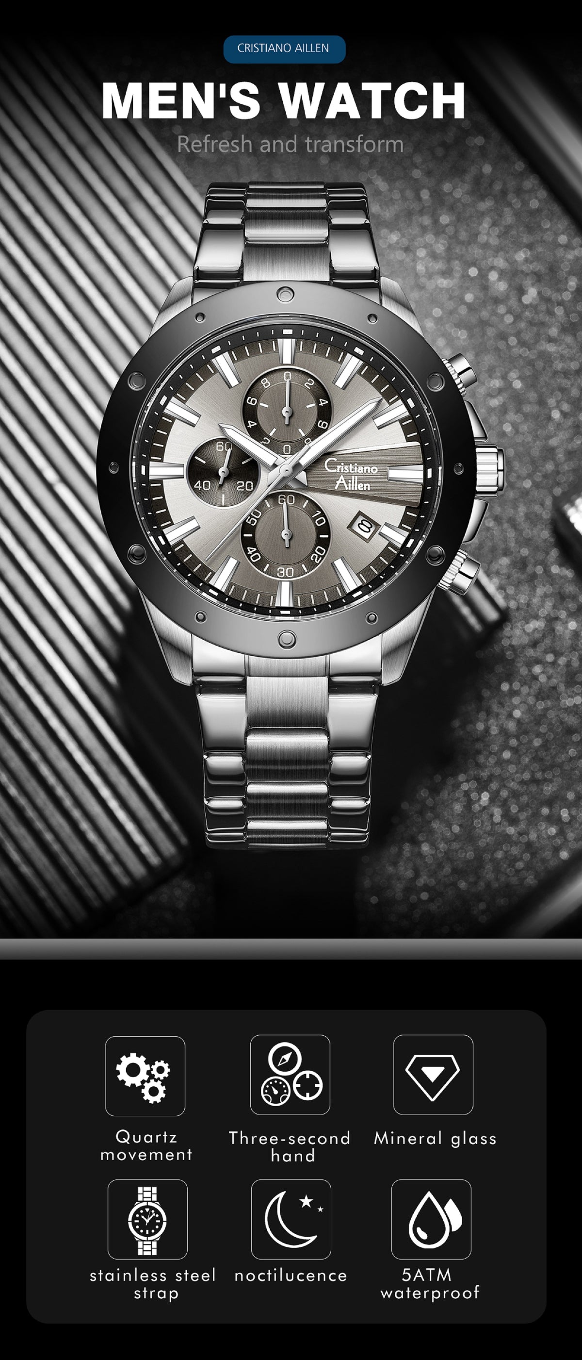 Waterproof Luxury Chrono Oversize Watch For Men - 8897