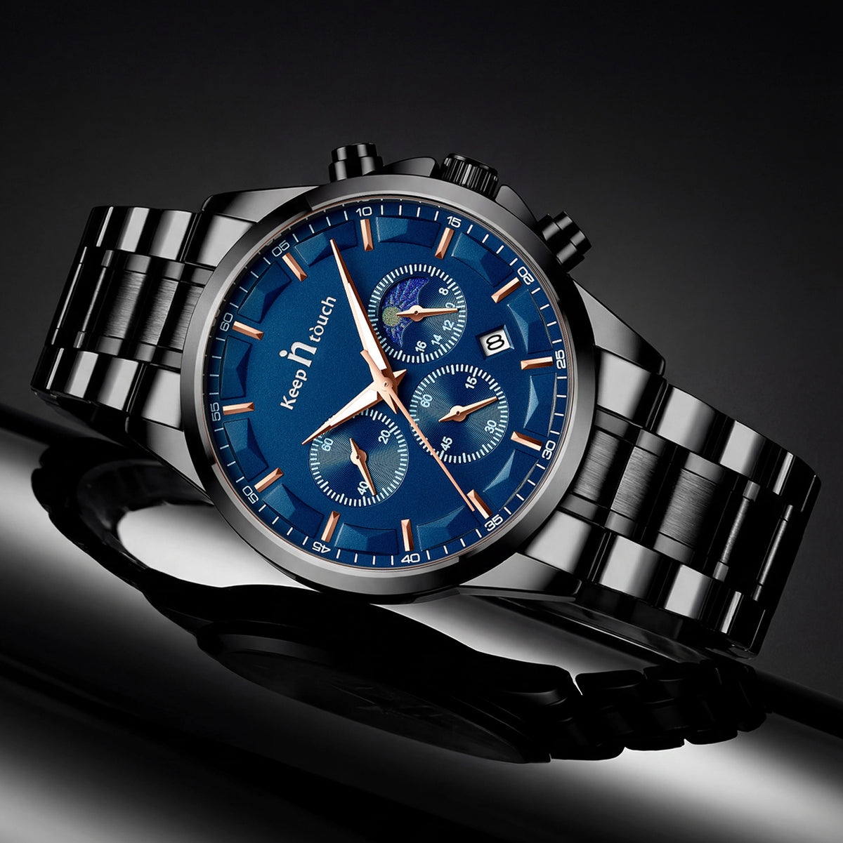 Keep In Touch Royale Men's Moonphase KnT-1026 Multifunction Stainless Steel Watch