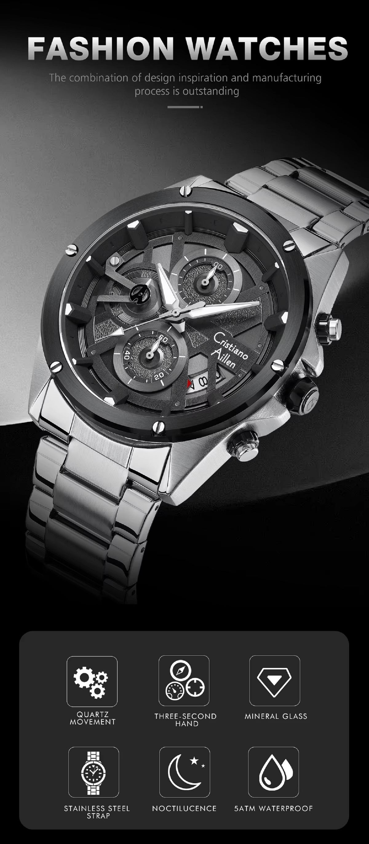 Luxury Chrono Waterproof Business Watch - 8895