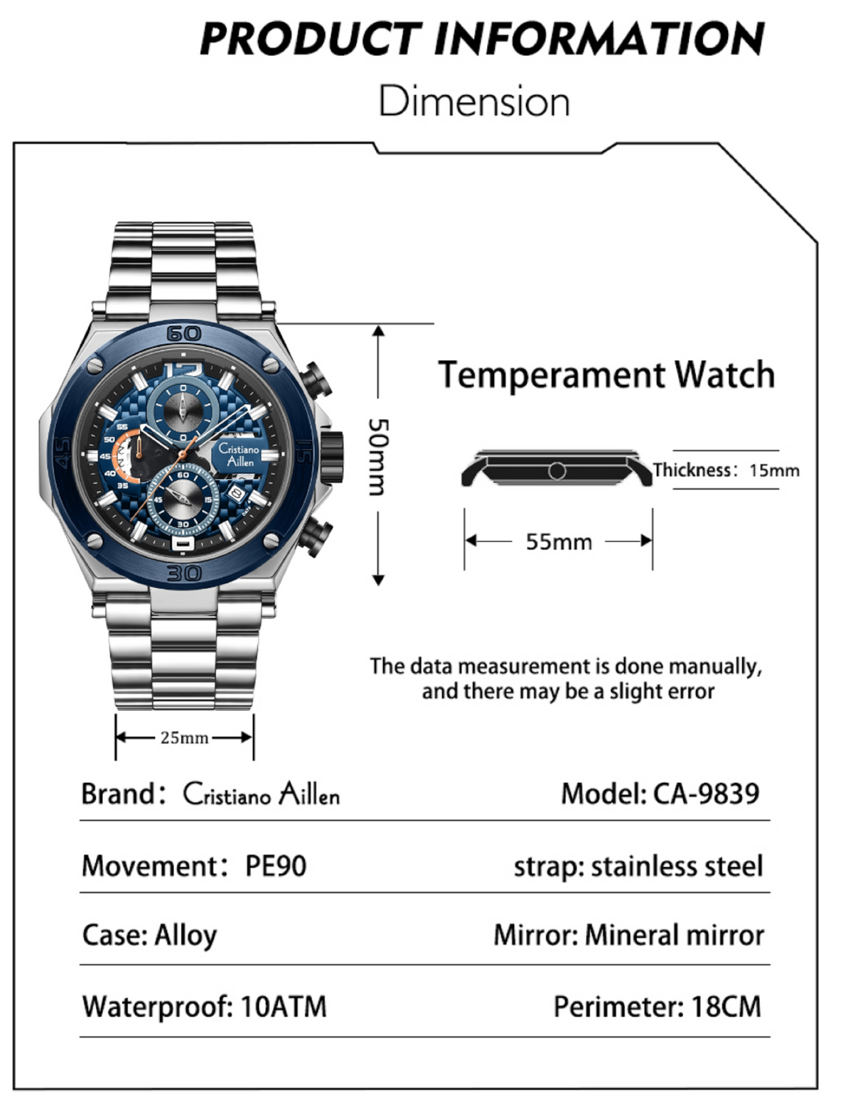 Oversized Luxury Waterproof Chrono Watch For Men - 9839