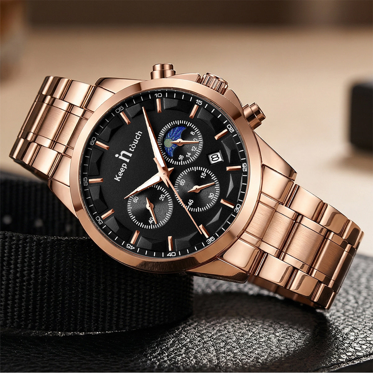 Keep In Touch Royale Men's Moonphase KnT-1026 Multifunction Stainless Steel Watch