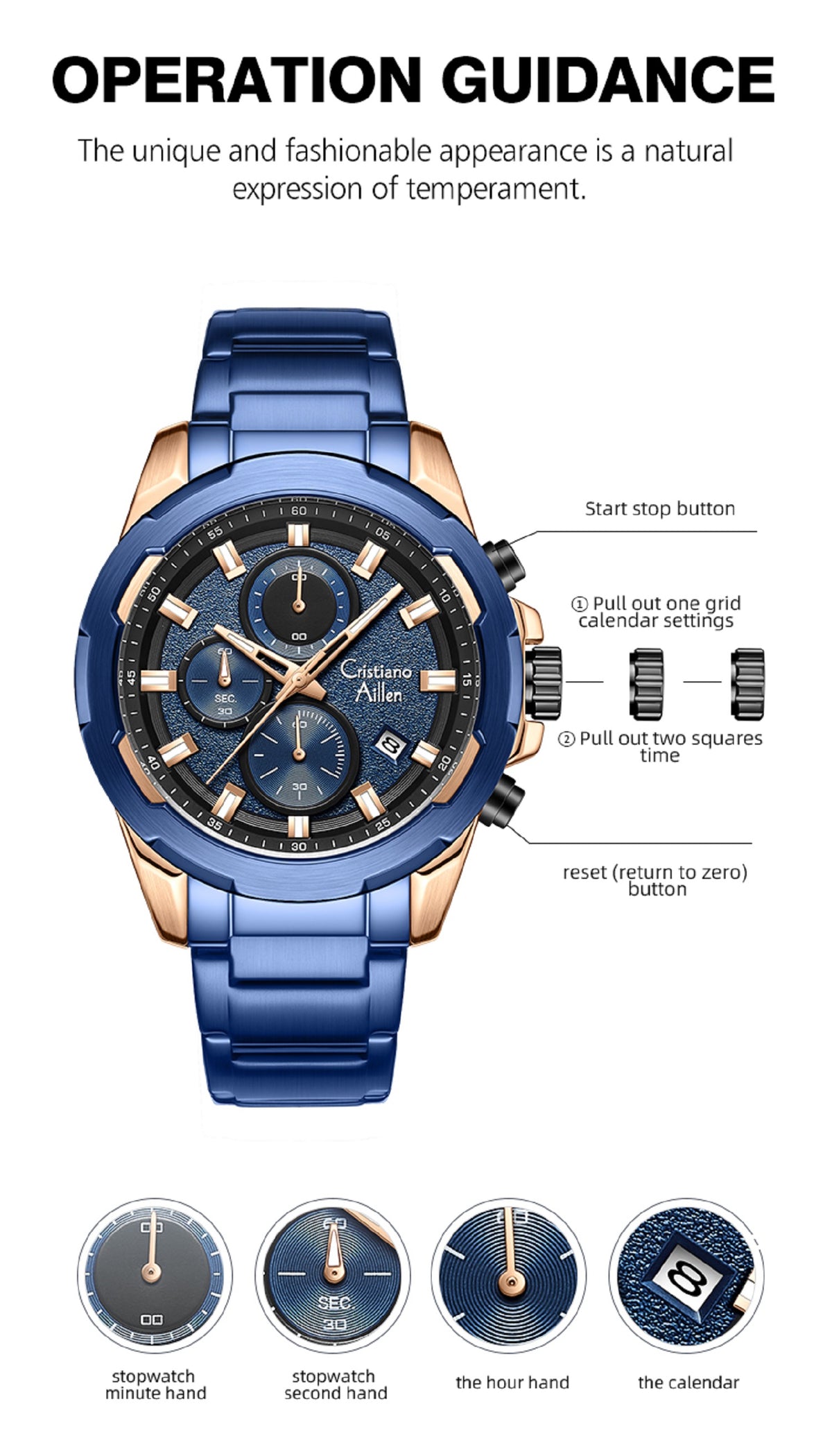 Luxury Waterproof Chrono Oversized Watch - 8888
