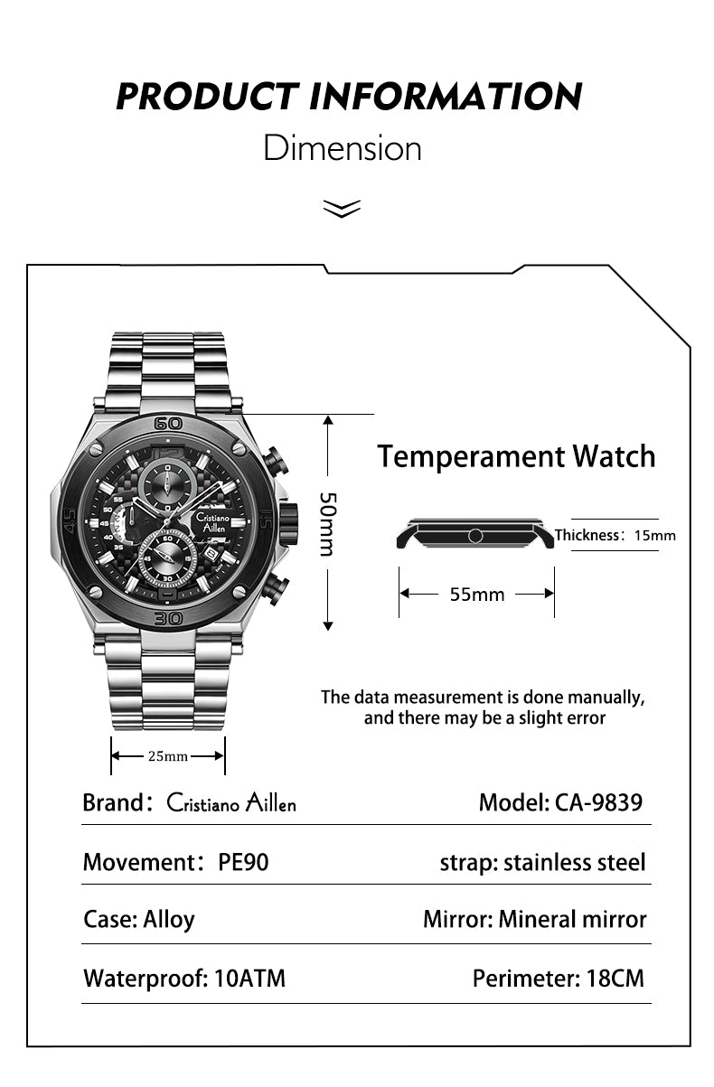 Oversized Luxury Waterproof Chrono Watch For Men - 9839