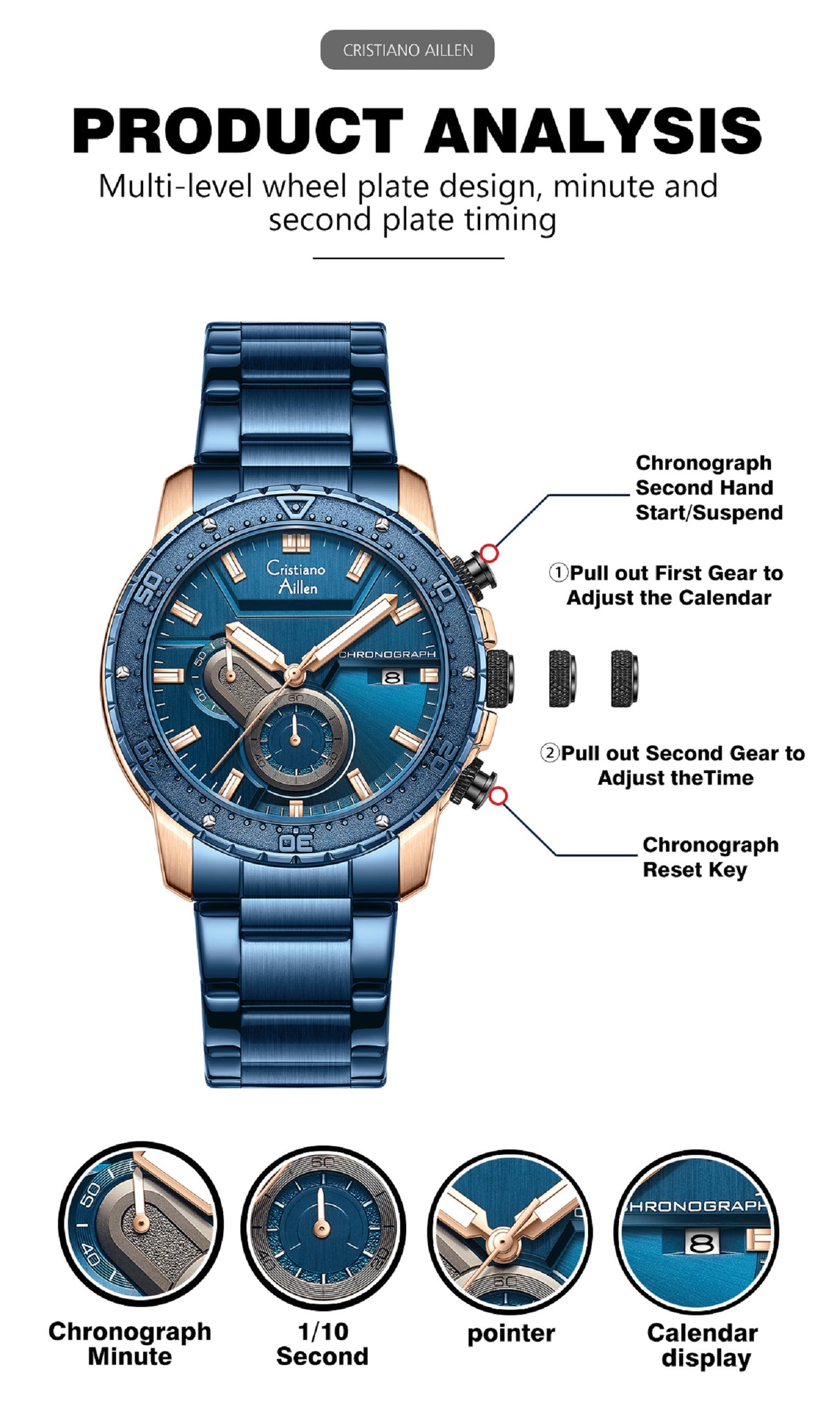Multifunction Luxury Chrono with Date Business Watch - 8900
