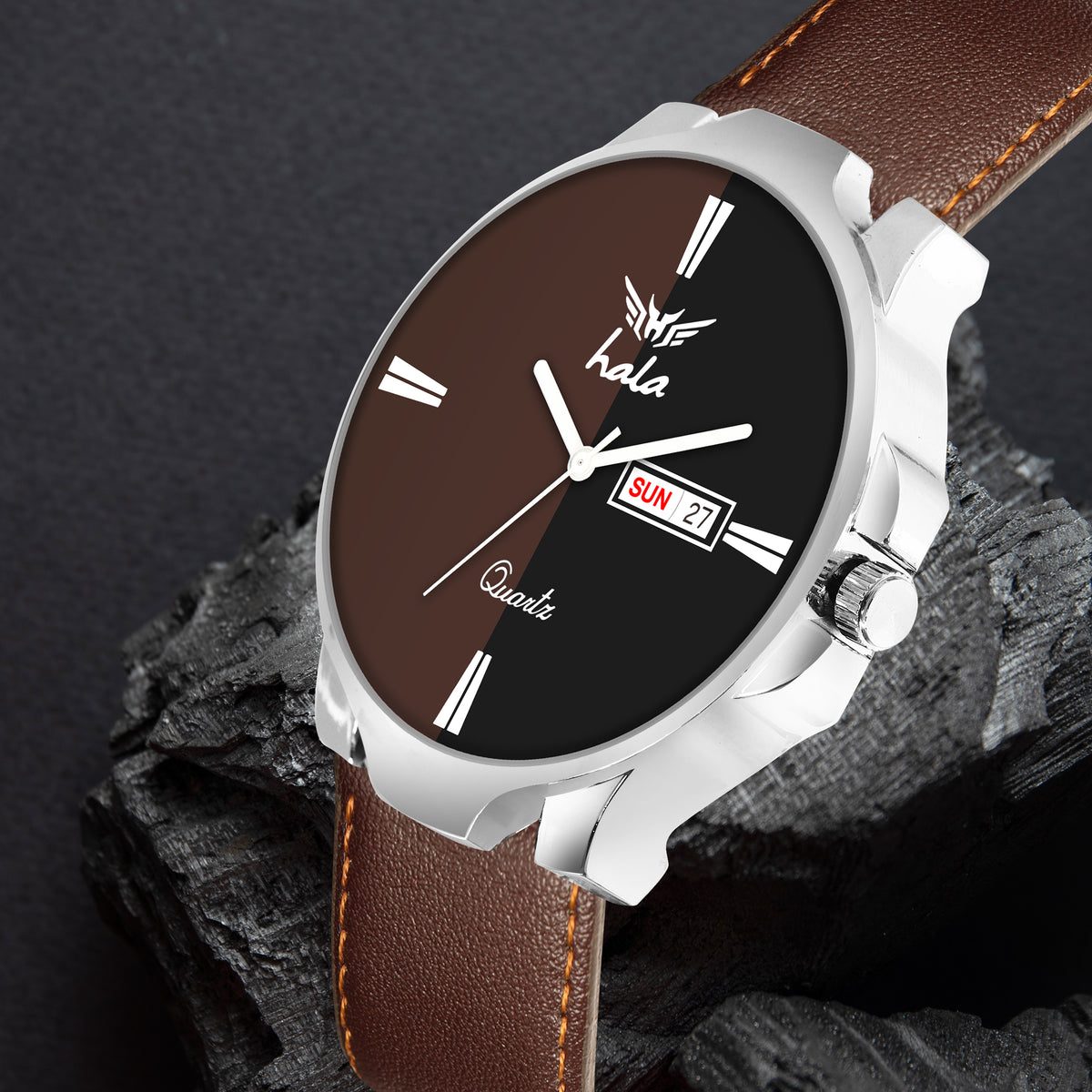 Stylish Premium Genuine Leather Day & Date Watch - 1049