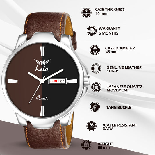 Stylish Premium Genuine Leather Day & Date Watch - 1049