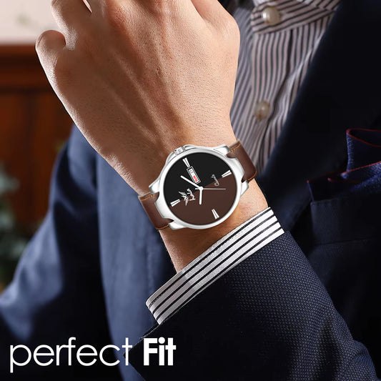 Stylish Premium Genuine Leather Day & Date Watch - 1049