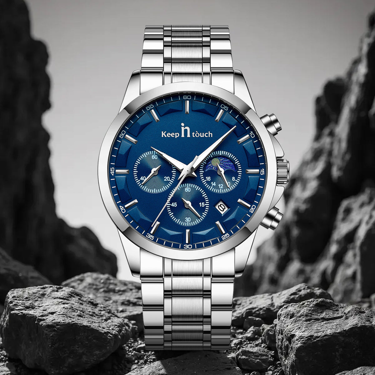 Keep In Touch Royale Men's Moonphase KnT-1026 Multifunction Stainless Steel Watch