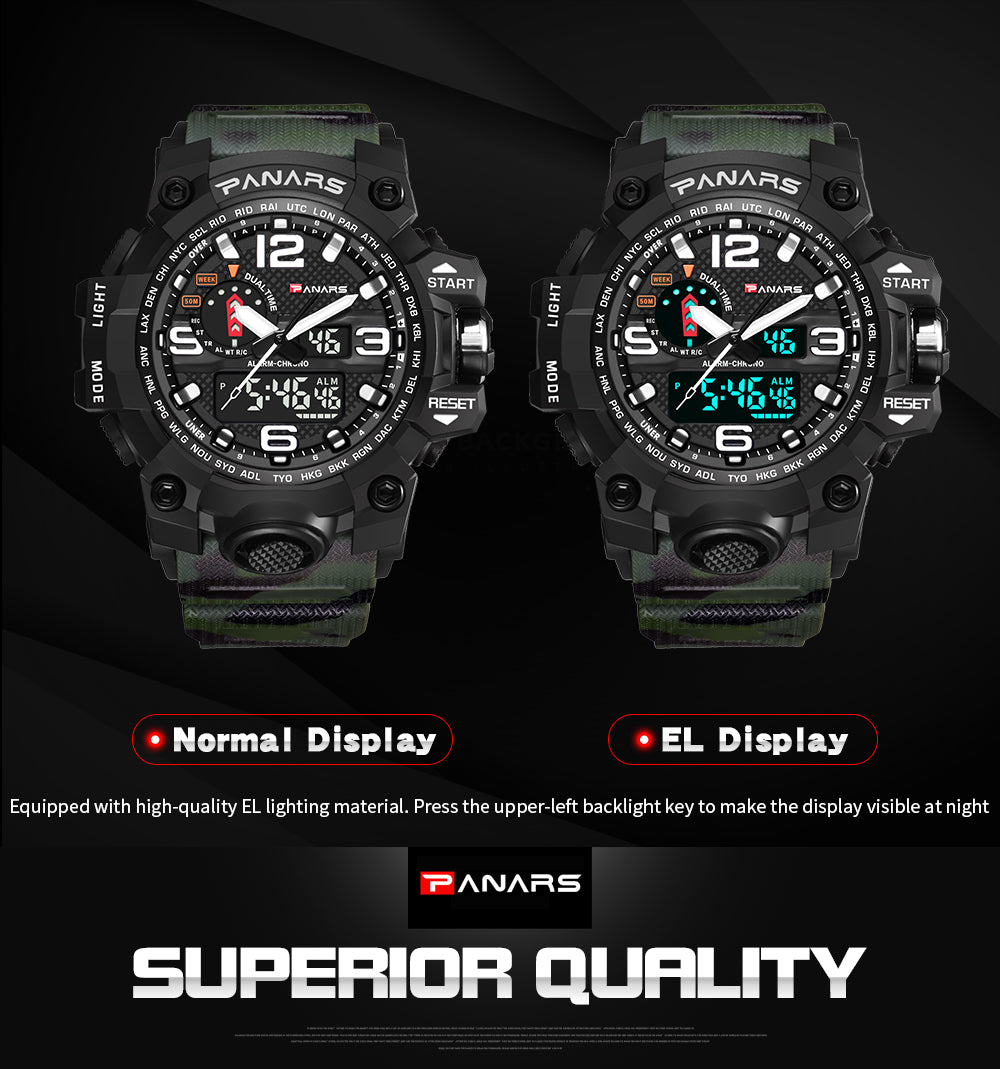 Quartz Movement Multi-Functional Dual Time Sports Watch - 8202