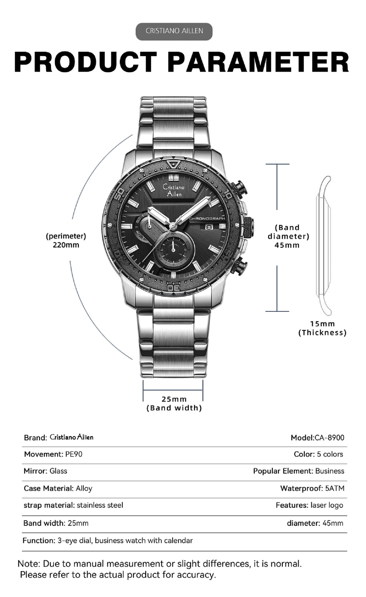 Multifunction Luxury Chrono with Date Business Watch - 8900