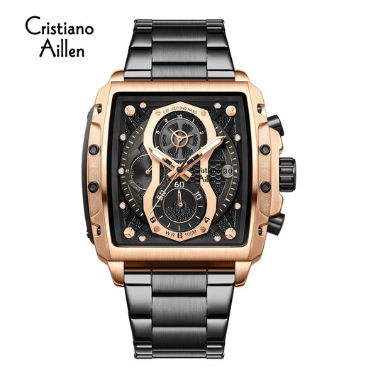 Cristiano Aillen CA-8916 black rose gold chronograph watch for men