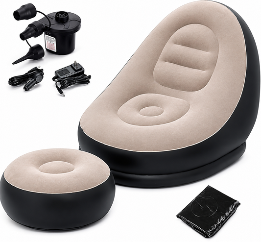 hala Inflatable Lounge Sofa Series. PVC 2 Seater Inflatable Sofa (Color - Black & Beige, DIY(Do-It-Yourself)