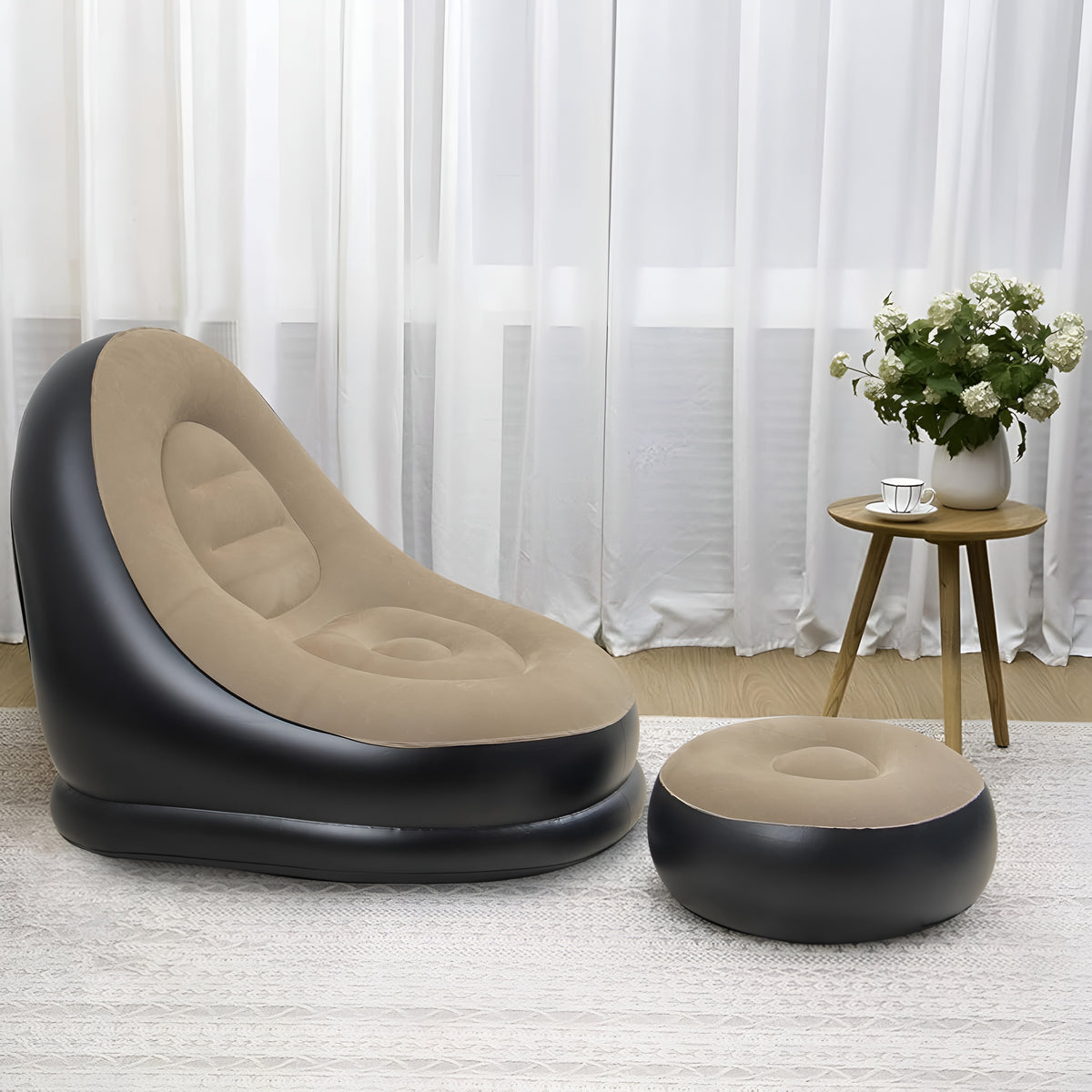 hala Inflatable Lounge Sofa Series. PVC 2 Seater Inflatable Sofa (Color - Black & Beige, DIY(Do-It-Yourself)