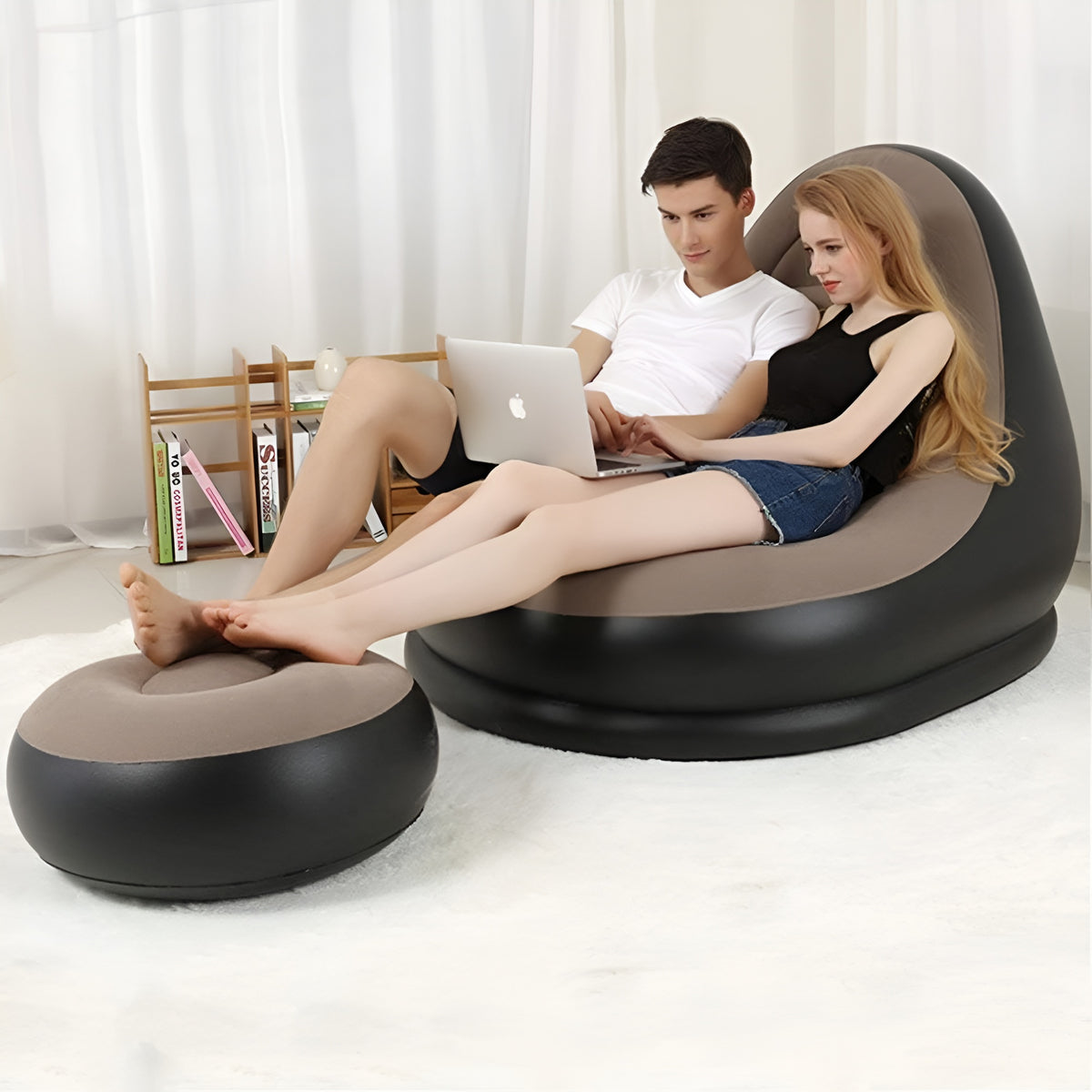 hala Inflatable Lounge Sofa Series. PVC 2 Seater Inflatable Sofa (Color - Black & Beige, DIY(Do-It-Yourself)