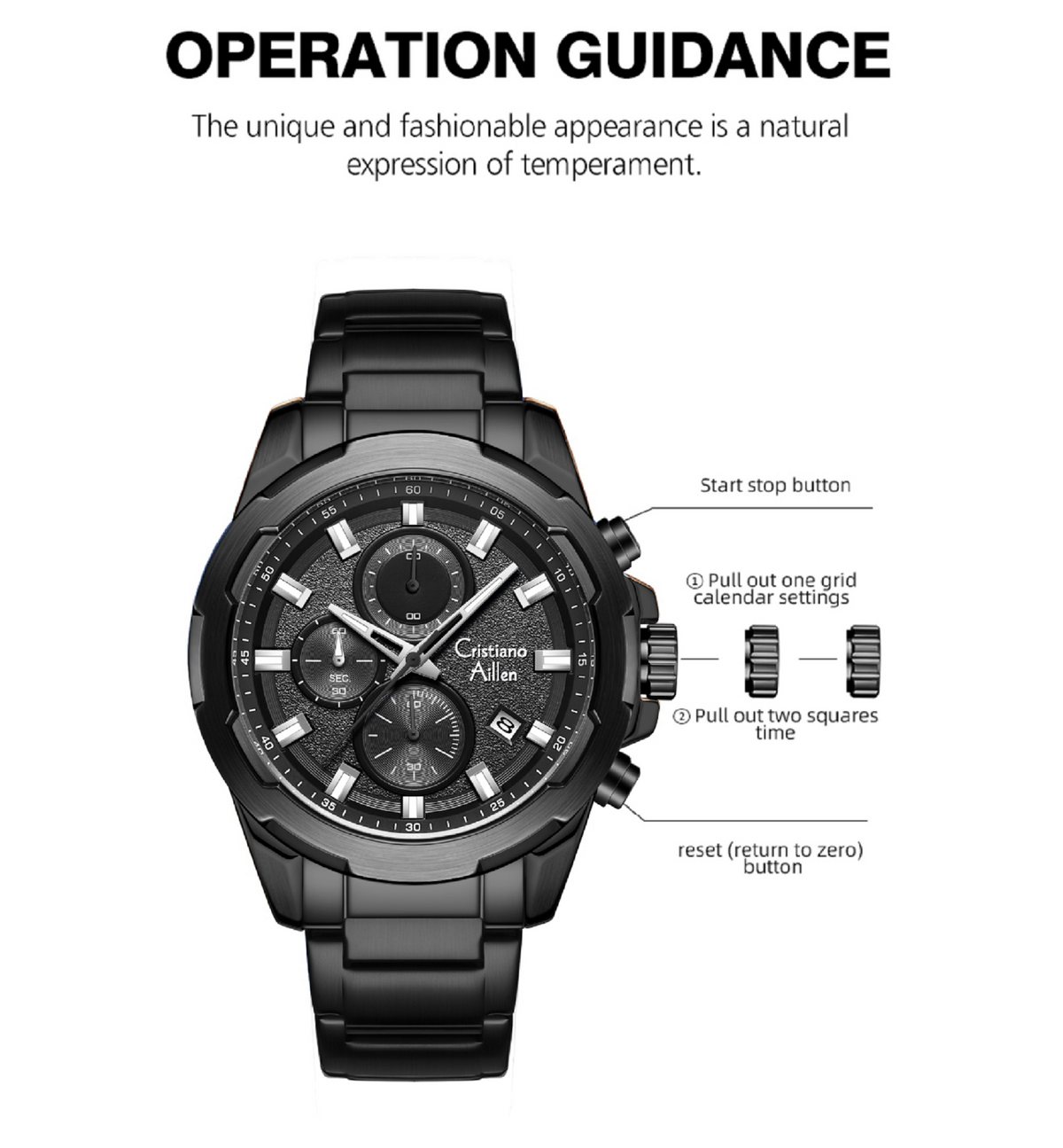 Luxury Waterproof Chrono Oversized Watch - 8888