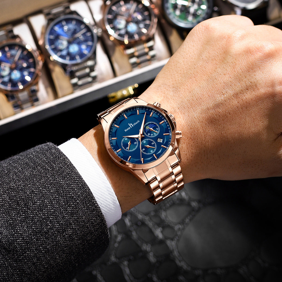 Keep In Touch Royale Men's Moonphase KnT-1026 Multifunction Stainless Steel Watch